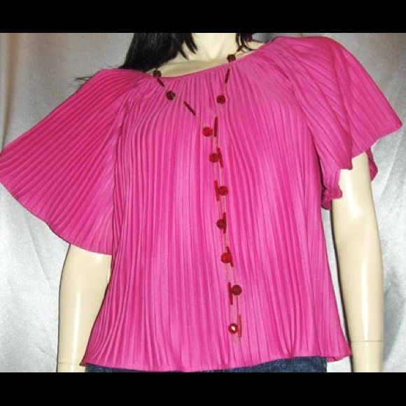 VTG 70s BOHO DISCO Pink Pleated Angel Sleeve Top NWT - Picture 8 of 8